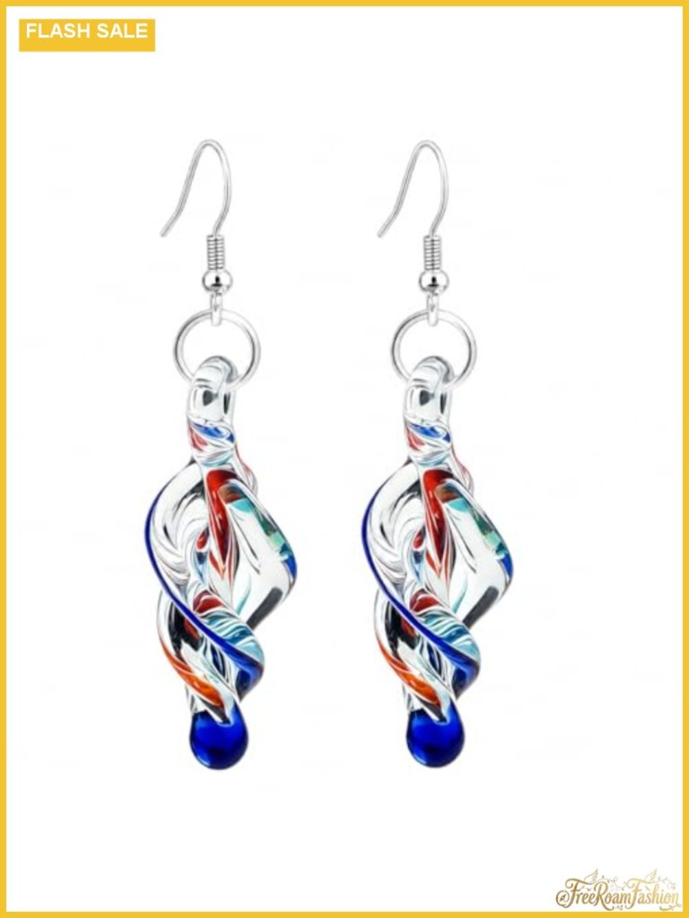 Lampwork Glass Dangle Earrings Teardrop Spiral 316L Stainless Steel Hooks